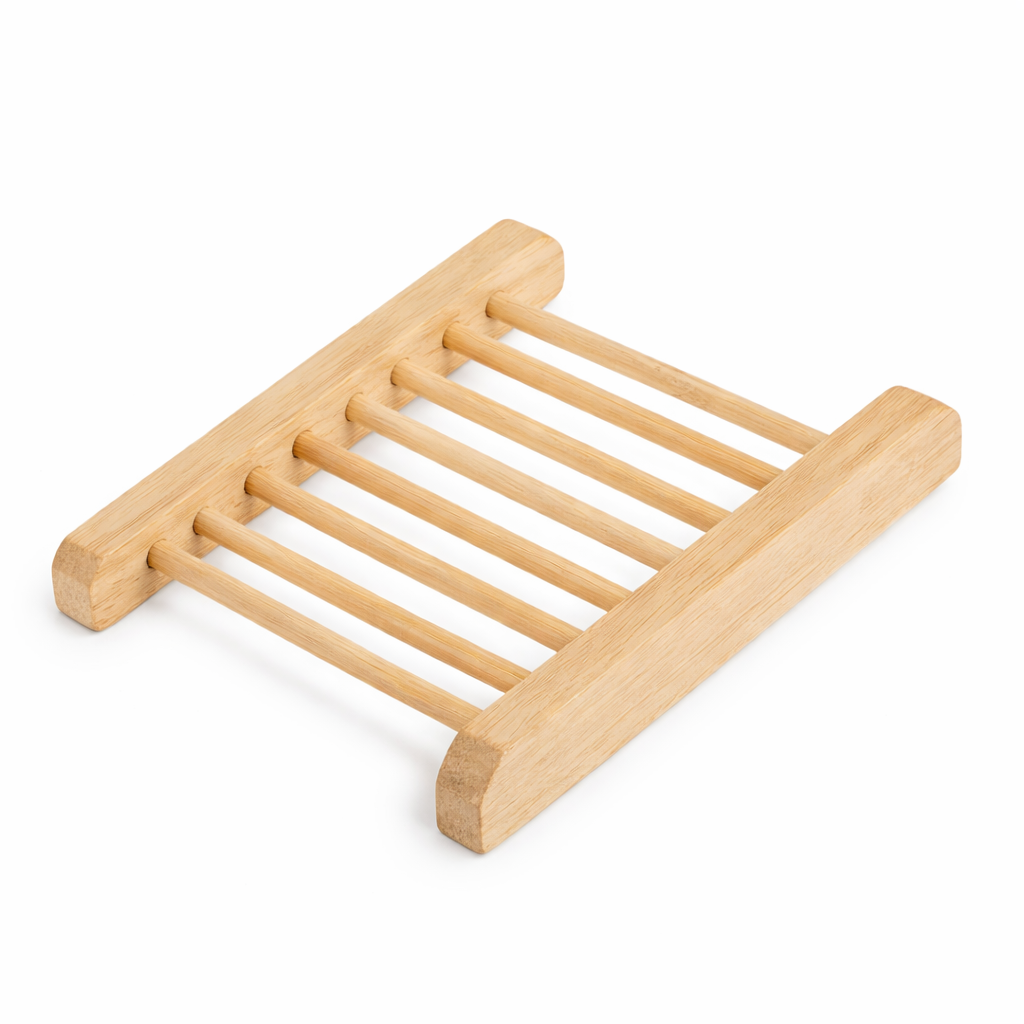 Bamboo Wood Soap Holder with exfoliating soap bag by Tiara's Crown Collection, additional view